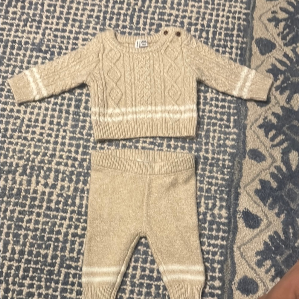 Janie and Jack Beige Knit Baby Sweater and Pants Set